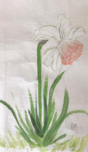 Brenda, daffodil, Chinese brush painting.